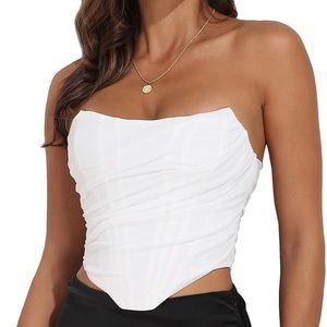 Women's Vintage Strapless Open Back Boned Mesh Bustier Zip Up Corset